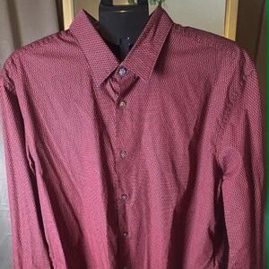 Hugo Boss Slim Fit Shirt Mens XXL Burgundy Black Long Sleeve